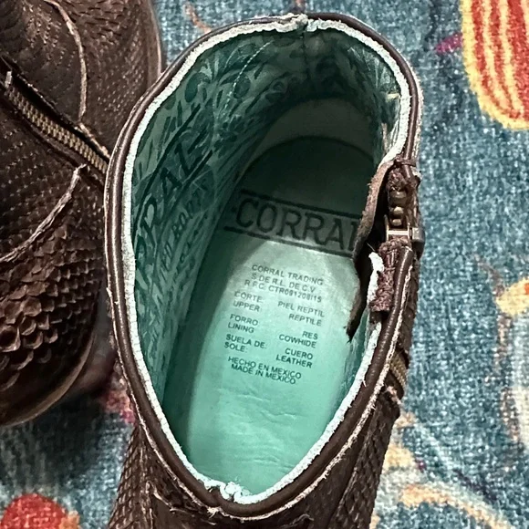 Corral Snakeskin Leather Pointed Cropped Ankle Western Cowgirl Cowboy Boots - Picture 6 of 8